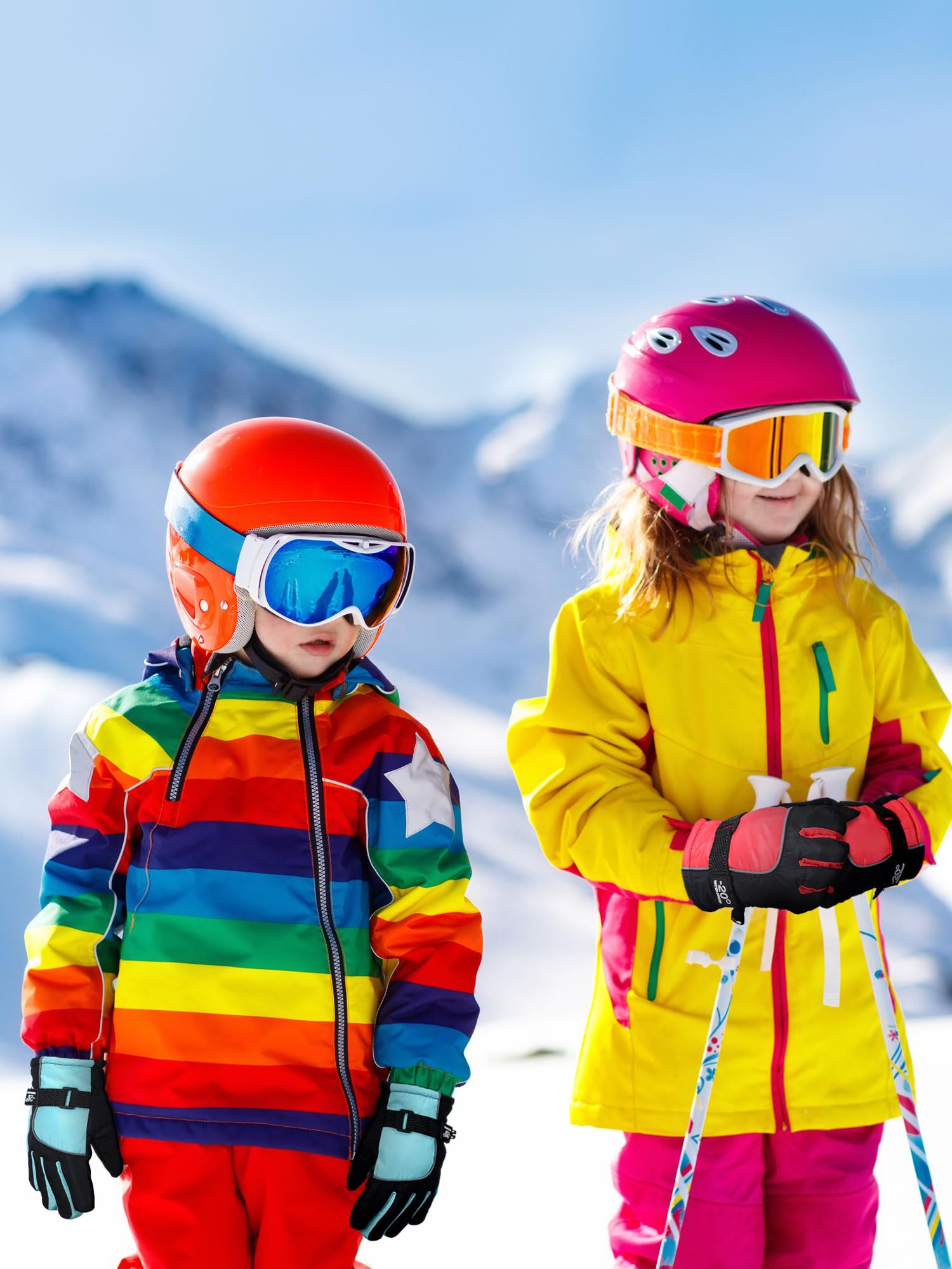 Bencailor 6 Paar Winterhandschuhe für Kinder, wasserdicht, Jungen, Schnee, Ski-Handschuhe, Mädchen, warm, winddicht, Fäustlinge für Kinder im Freien (grün, pfirsichrosa, beige, hellrosa, hellviolett