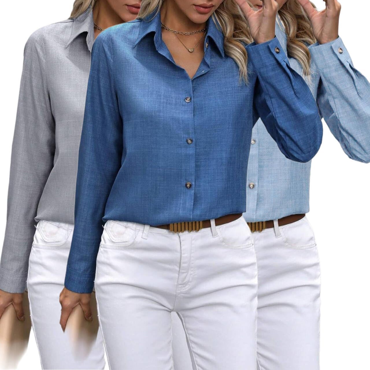 Blouses & Button-Down Shirts Long Sleeve Shirt Fabric Tops Loose Collar Sexy T-Shirts - Image 3