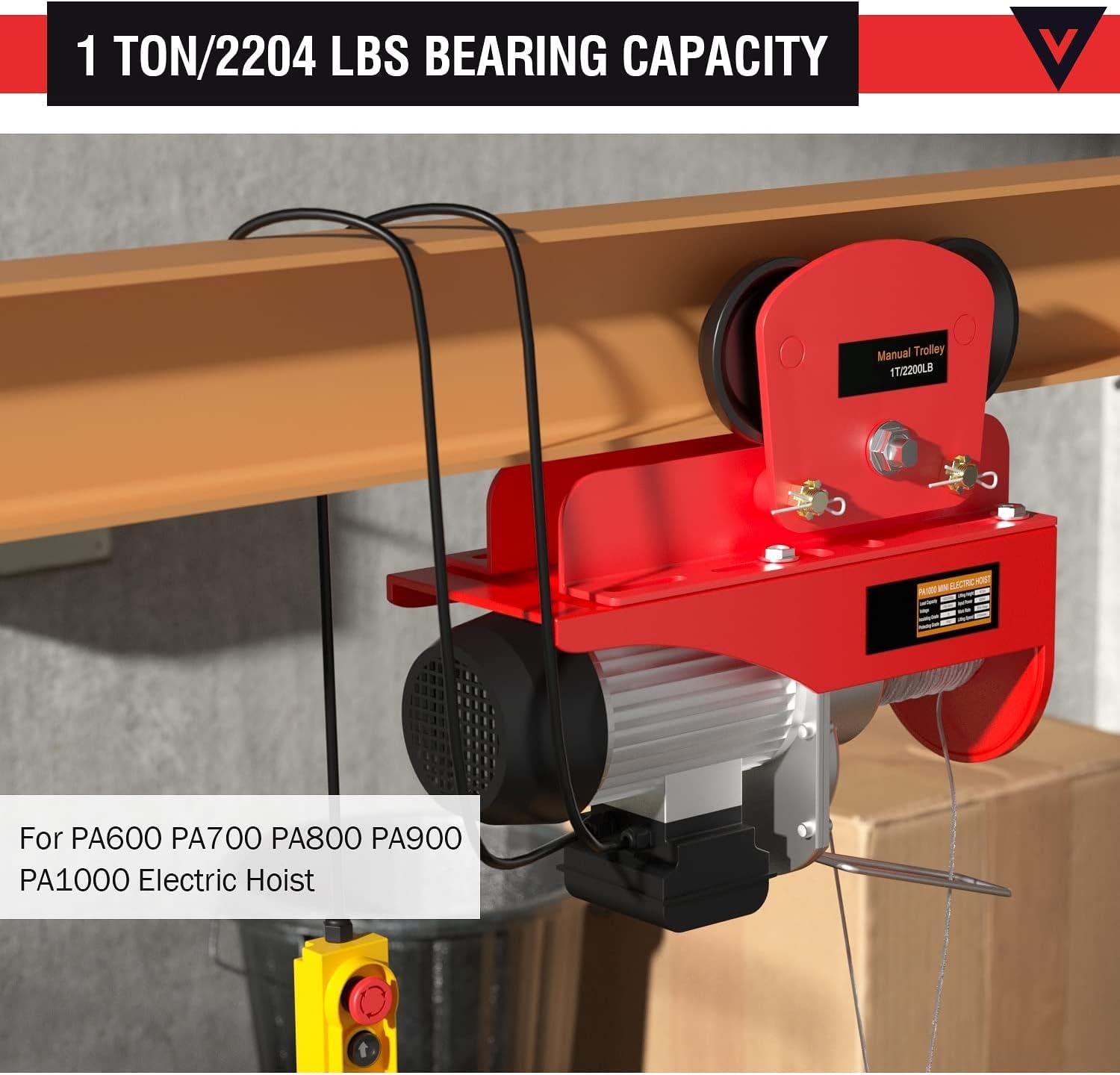 1Ton I Beam Trolley, Chariot De Palan Manuel De Grue Aérienne Lourd Avec Double Roues, Bride Réglable 2.68-4.33 En Pour Le Levage Industriel D'atelier Et Les Charges De Déplacement Sur Les Rails Droit