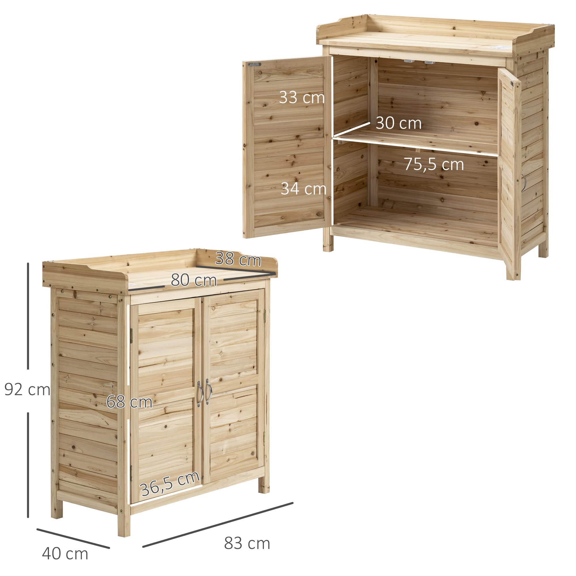 Outsunny Armoire de Jardin en Bois Massif Sapin 83x40x92 cm Double Porte