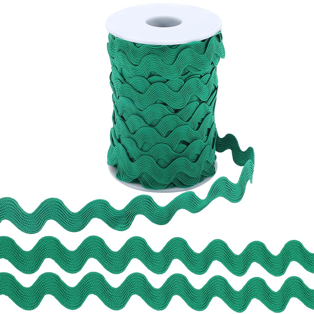 GORGECRAFT Rick Rack Trim 25 Yards 10mm Wide RIC Rac Ribbon Green Wave Bending Fringe Trim Zig Zag Lace Edging Braid Trimming Polyester Webbing Ribbons for DIY Sewing Crafts Gift Wrapping Bow Making