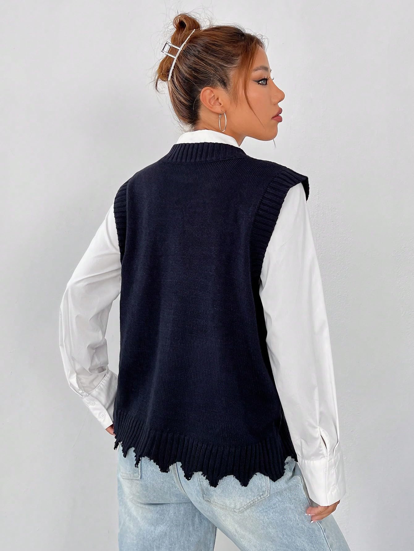 【CLANE】NAVY \"3D CABLE SLIT KNIT VEST\" CLANE - スリーディーケーブルニットベスト - 3D CABLE SLIT