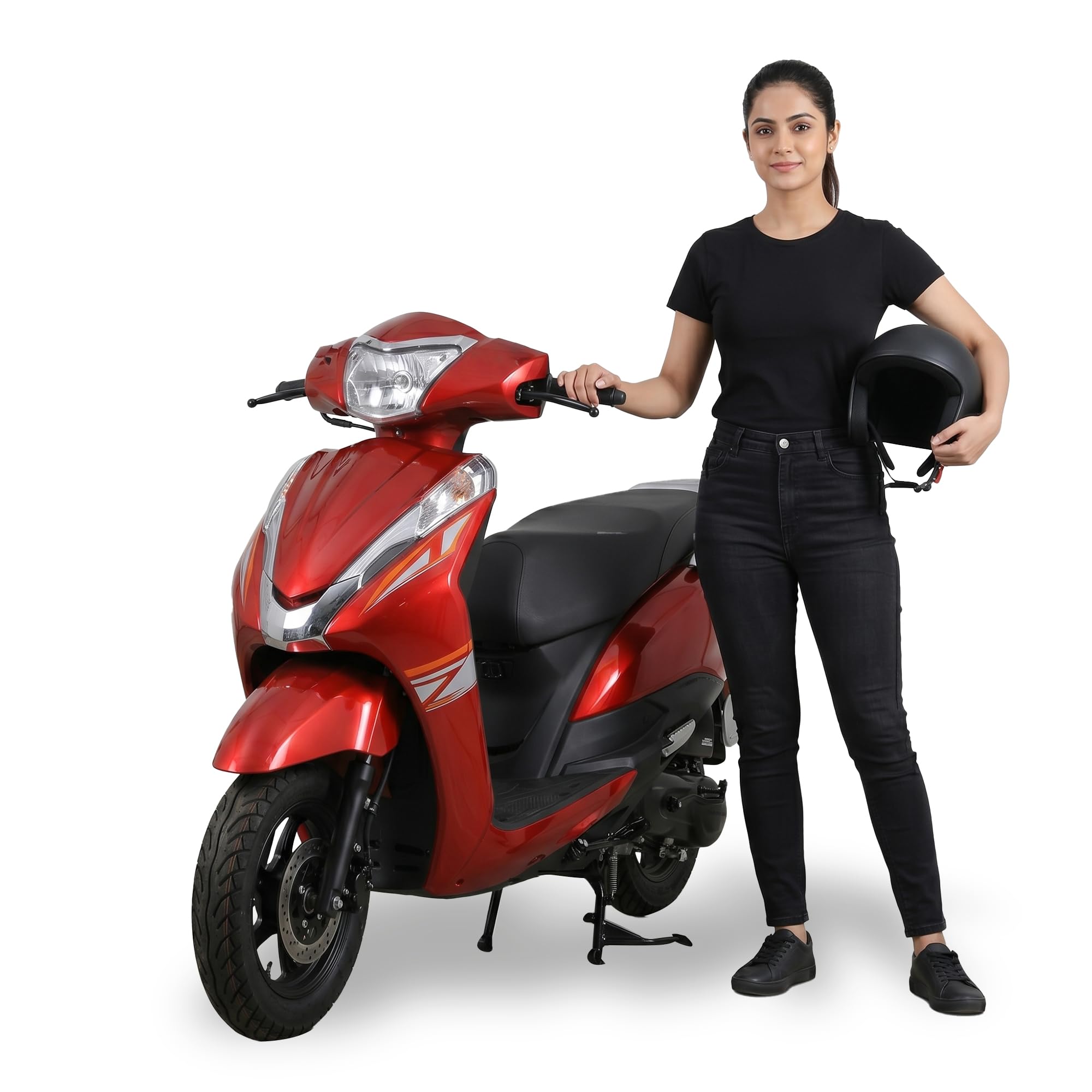 ryoto non rto electric scooty, with 25 km/h speed, range till 140 km, mobile charging point, premium backrest, lithium battery scooters for daily use communicate (red)