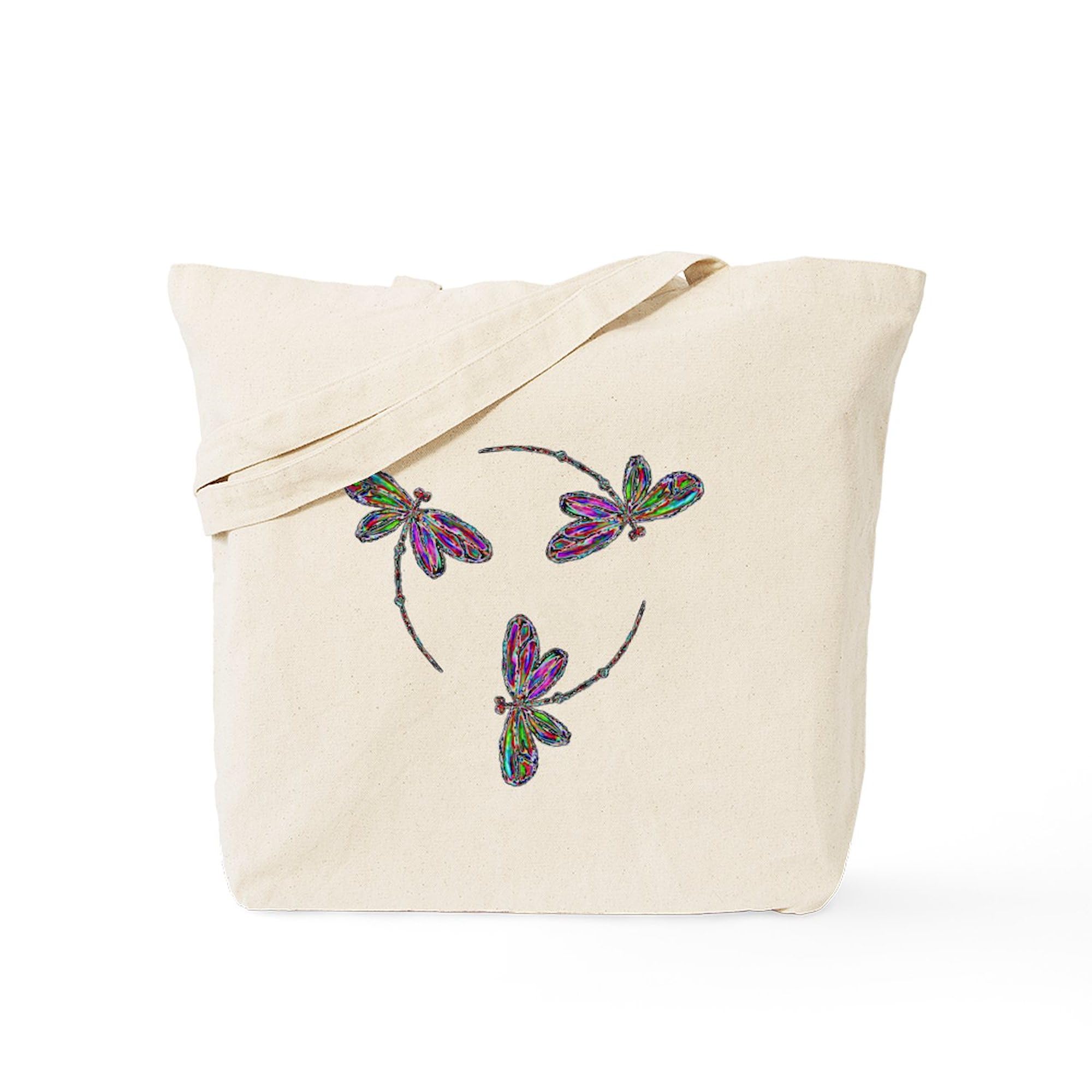CafePress Neon Dragonfly Trinity Tote Bag Natural Canvas Tote Bag, Reusable Shopping Bag