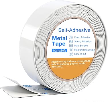 Bendable Adhesive Metal Tapes for Magnets, 0.5 Wide x 30 ft Long Flexible Metal Strips for Magnets, White Ferrous Tape Stick on Wall Can Paired with Magnet Tapes