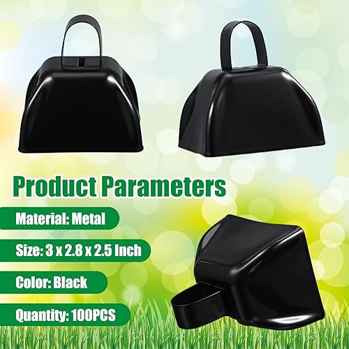 Miniatura 3 de Boao 100 cencerros de metal con asa para eventos deportivos, campanas ruidosas de vacas pequeñas, campanas de llamada para bodas, juegos de fútbol,