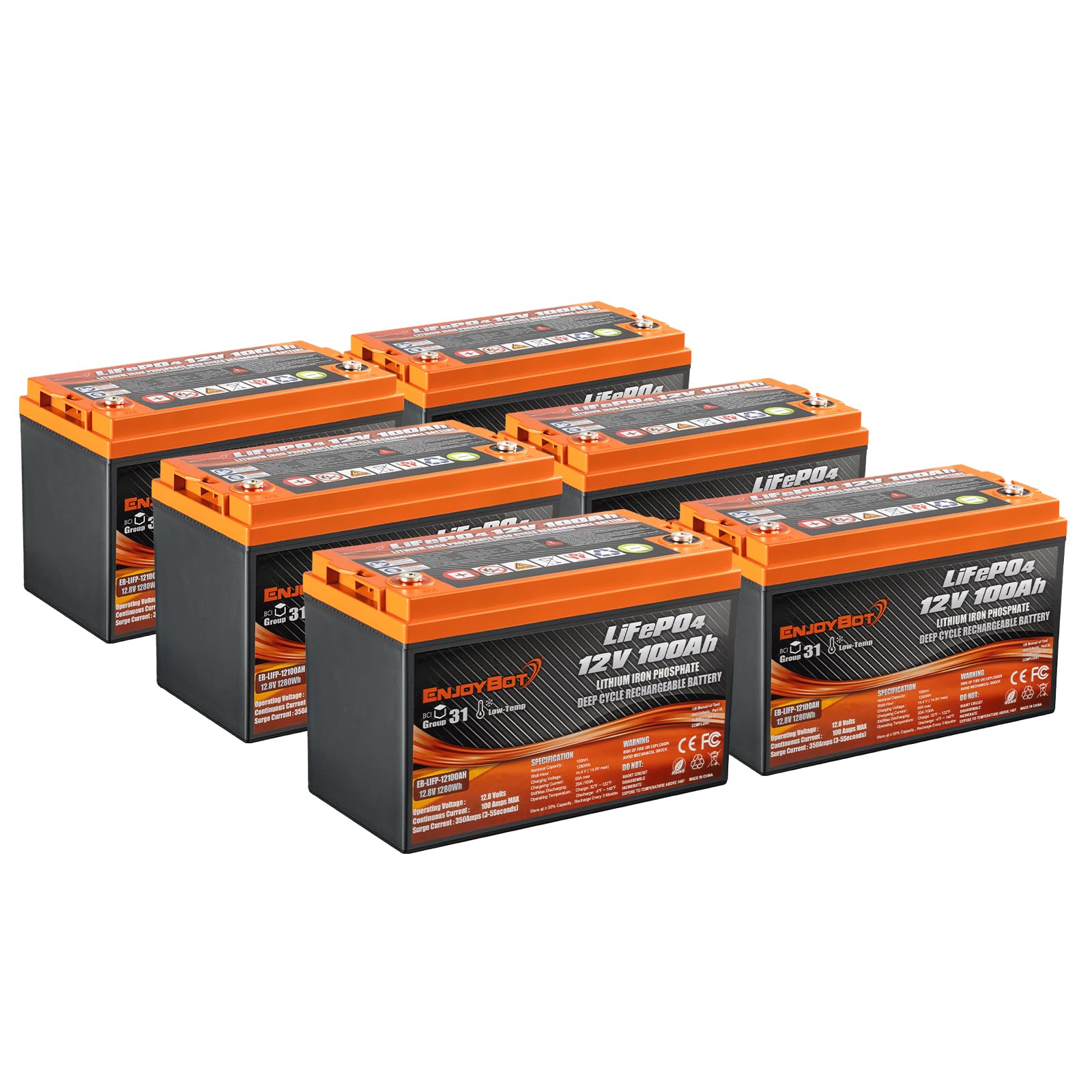 Enjoybot 12V 100Ah LiFePO4 Lithium Battery