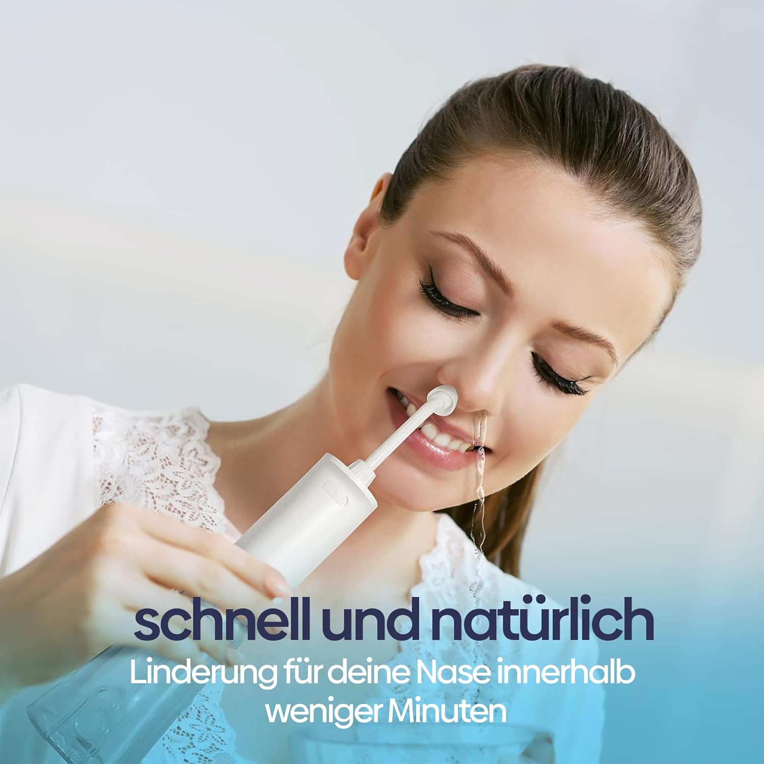 Woman using Olvy Electric Nasal Irrigator