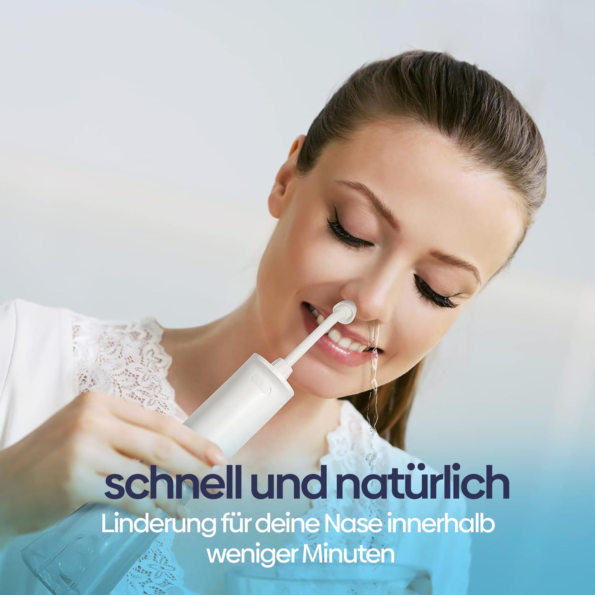 Olvy Elektrisch Nasendusche, Elektrischer Neti Pot, Nasales Bewässerungssystem, kabellose Nasenspülmaschine, elektrische Neti-Kanne mit 50 Salzpäckchen