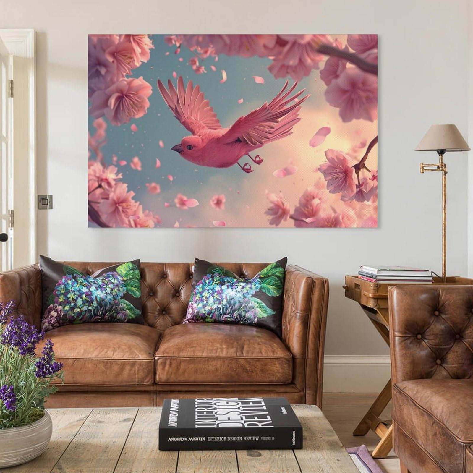 Amazon.co.jp: 絵画 ピンクの鳥と桜インテリア 絵画 かわいい面白い