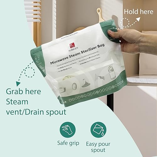 Miniatura 4 de Bolsas esterilizadoras de microondas más grandes, bolsas esterilizadoras reutilizables para biberones (20 usos por bolsa), bolsas esterilizadoras de