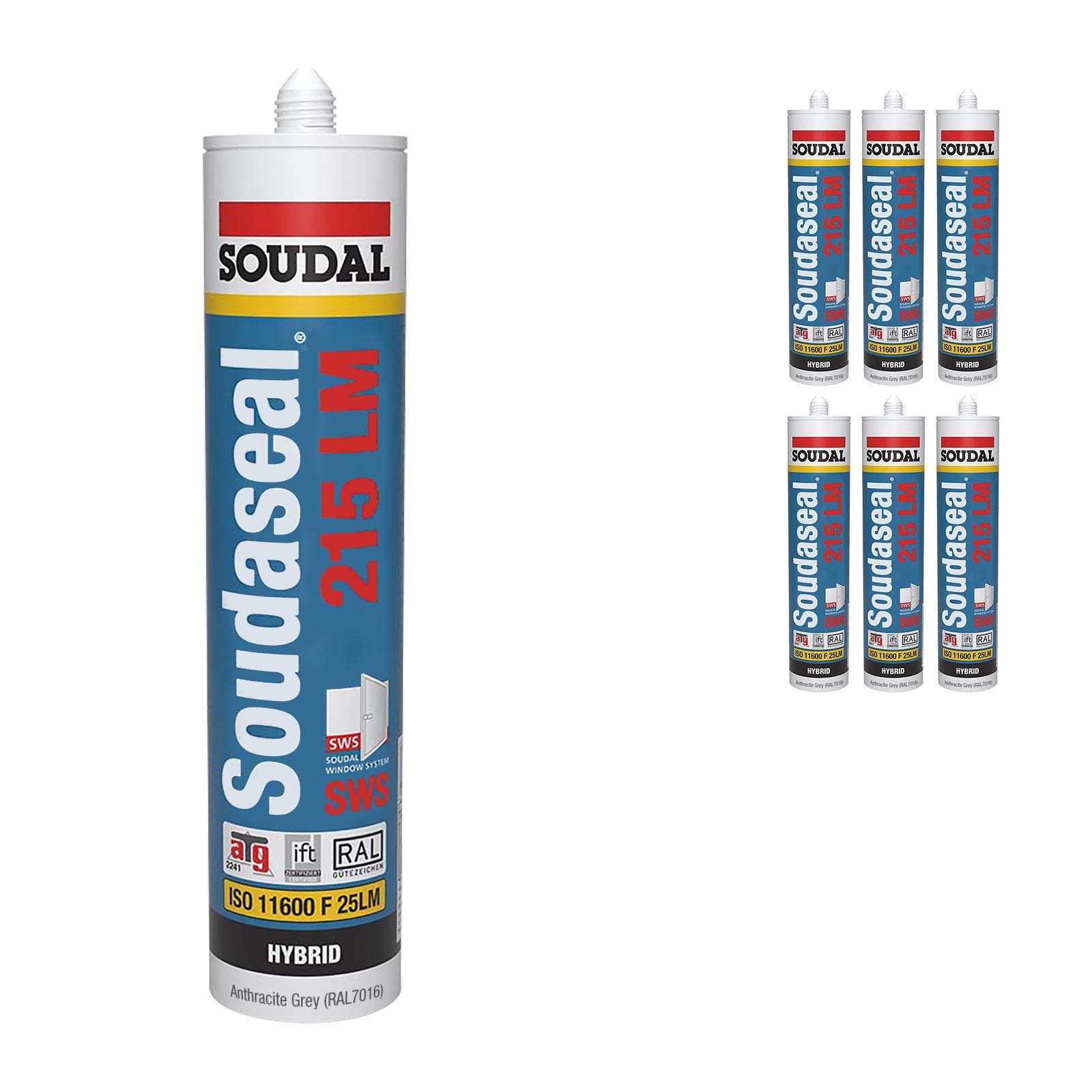 6 x Anthracite Grey Soudal SWS Sealant Hybird Polymer Silicone Low Modulus Airtight Soudaseal