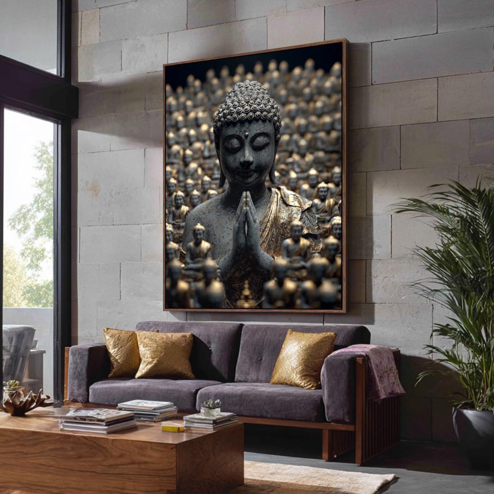 Portrait Buddhism Painting, Large Buddha Art Work, Canvas Print For Yoga, Spiritual Room Decor, Horizontal Bed Decor(30x40cm/Inner Frame)