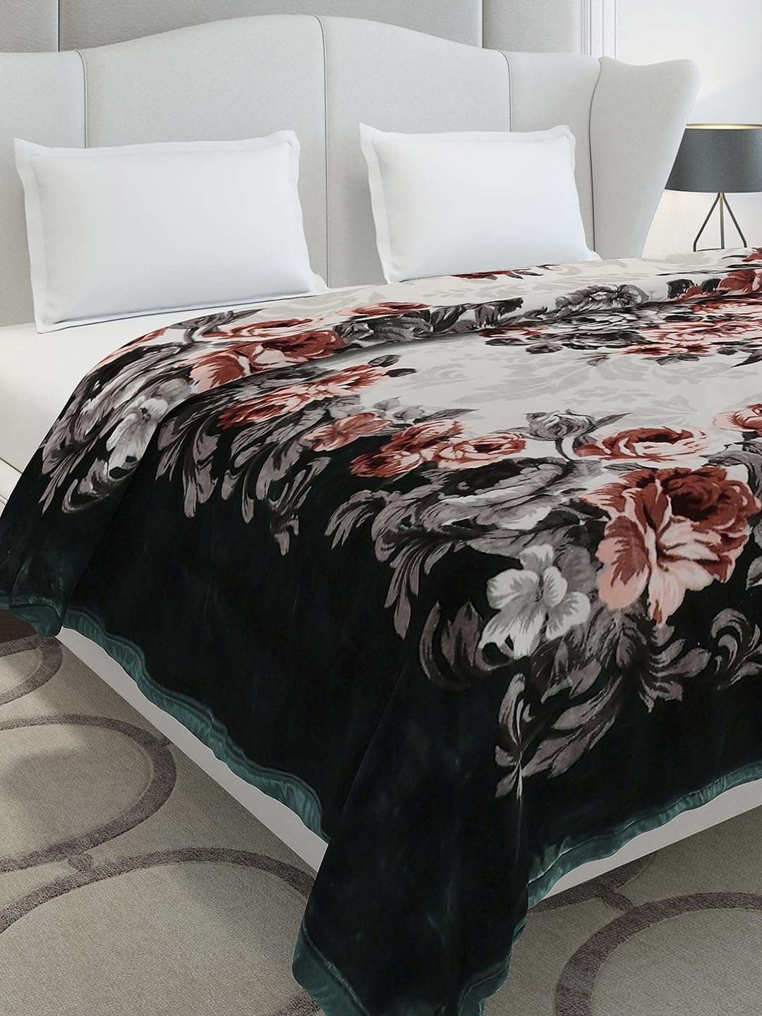 Monte Carlo Double Bed Heavy Winter Blanket Emilia 2 Ply Cloudy 1050 GSM | 5.5 KG (240x220 CM), Bottle Green-image-22