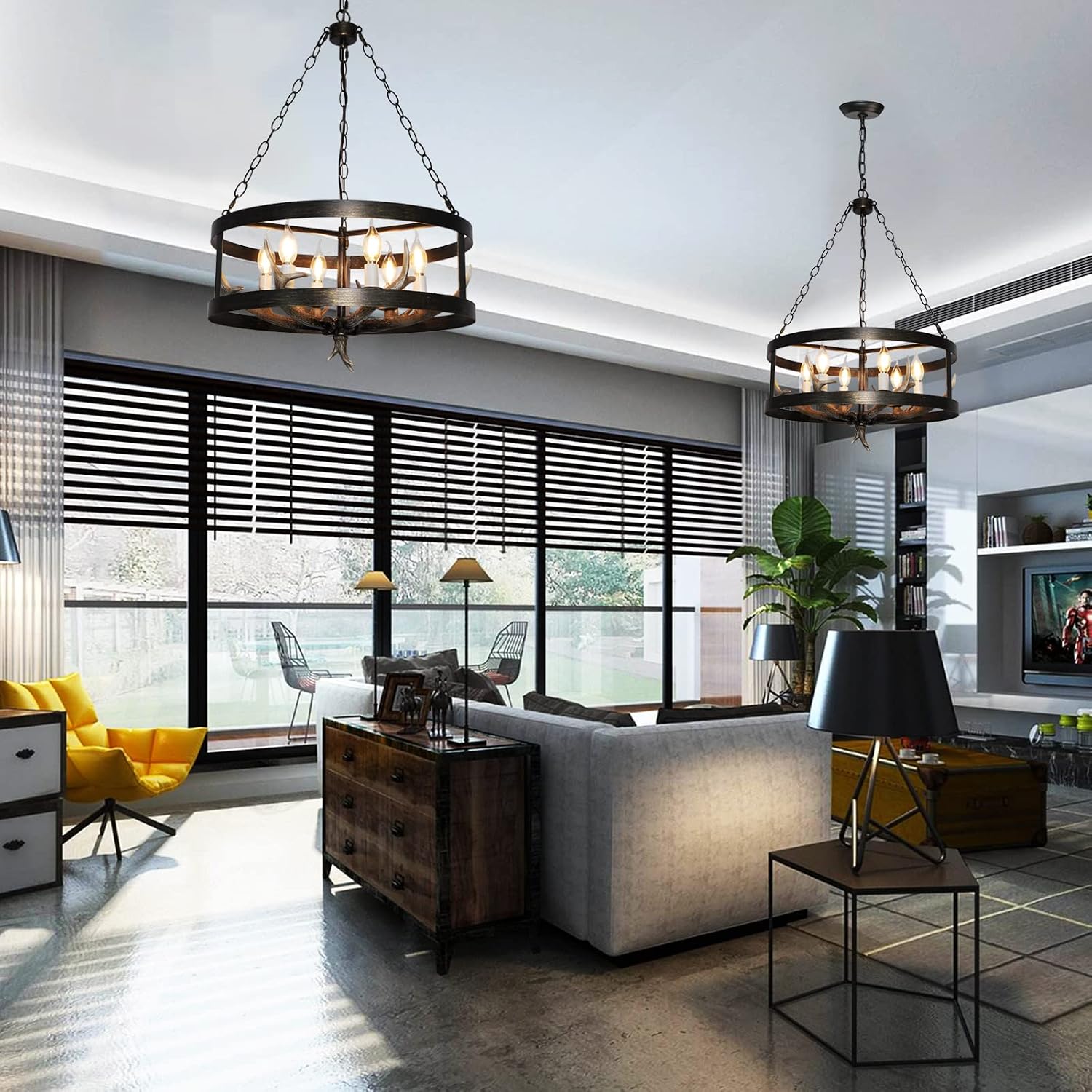 Farmhouse Pendant Light Fixture Antler Chandelier Black Gold Sweep Metal Resin Retro Pendant Light6-Light D20 H29 Rustic Chandeliers Farmhouse & Kitchen Island Dining & Living Room