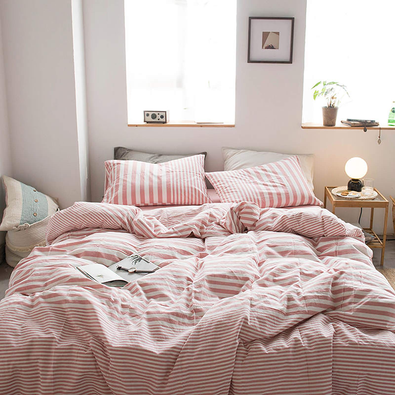 Housse de couette en coton rayé 220x240 cm douceur supérieure et finitions soignées