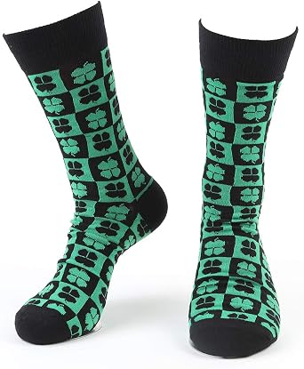 Parquet Mens Good Luck Black & Green Shamrock Fun Novelty Crew Dress Socks