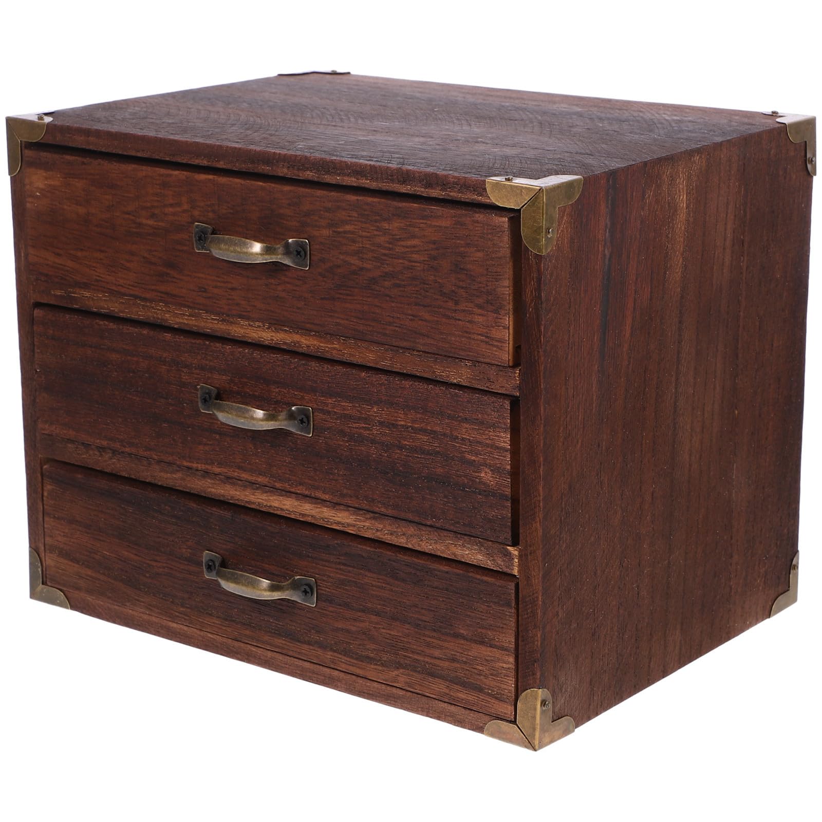 Holz Schreibtisch Organizer mit Schubladen Vintage Kaffee | Zwei oder Drei Auszüge, Praktische Aufbewahrungsbox für Home Office und Wohnung, Viel Platz