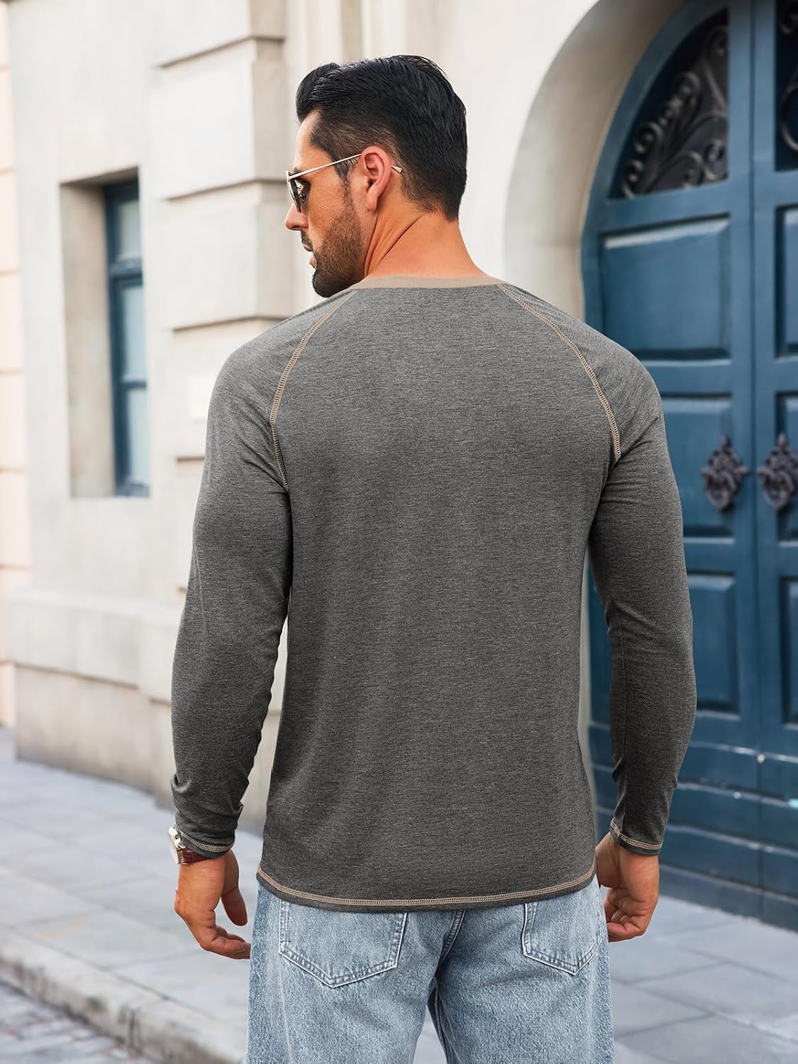 Yousify Mens Henley Shirts Long Sleeve Casual Basic T Shirts Button Vintage Lightweight Cotton Tee Tops - Image 3