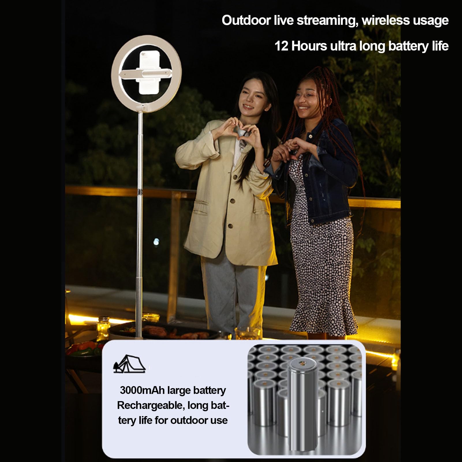 Fockety Anello Luminoso per Selfie, Anello Luminoso Pieghevole con Supporto per Telefono, Lampada Circolare a LED Dimmerabile con 3 Temperature di Colore e 5 luminosità per la
