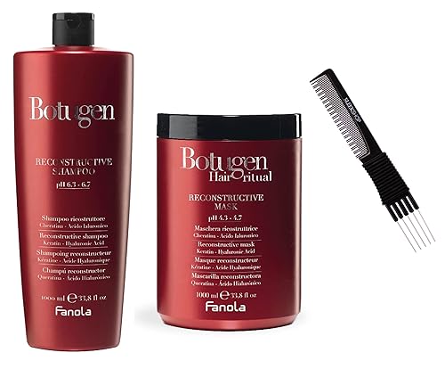 Sleekshop Comb + FanoIa BOTUGEN BOTOLIFE - Juego de champú y máscara reconstructora reconstructora de queratina capilar y ácido hialurónico (con