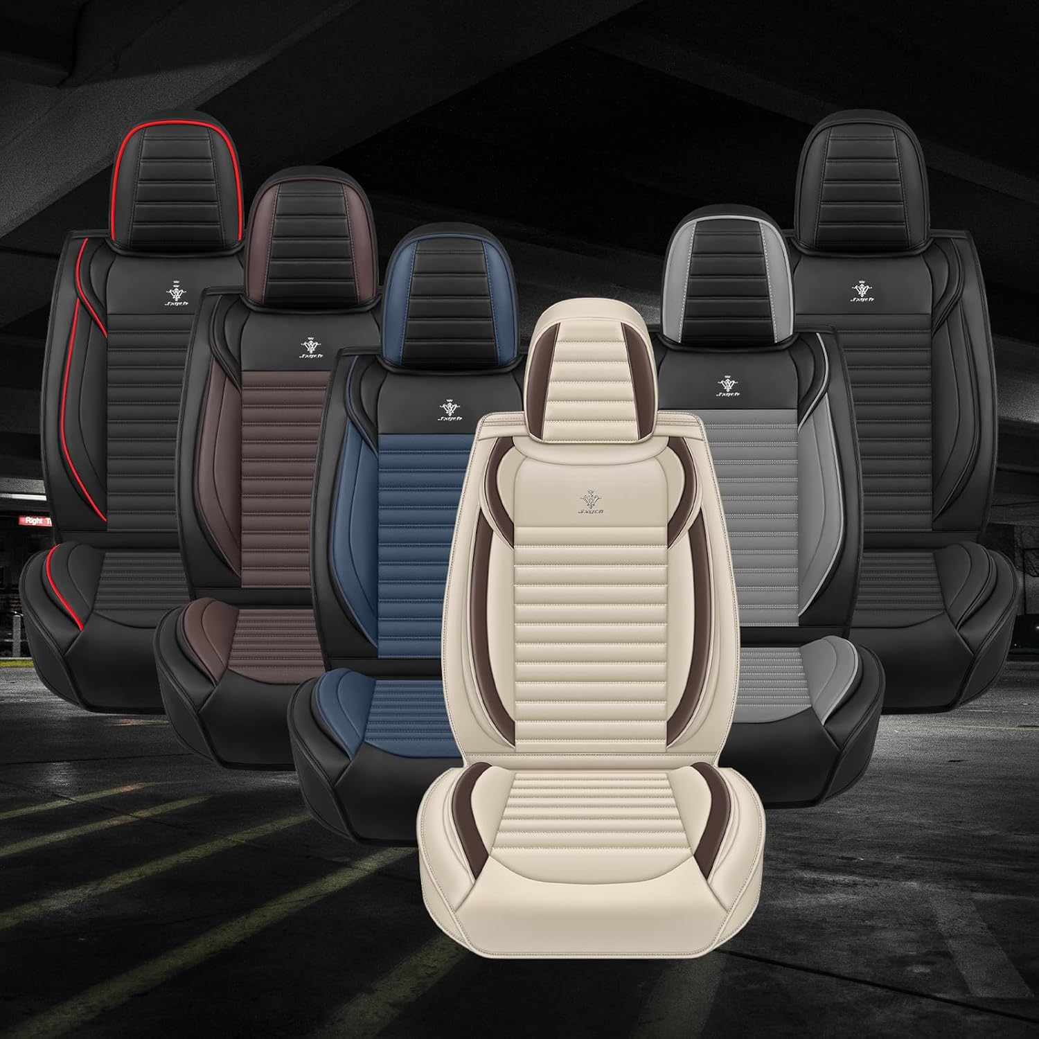 Universal Fit Leather Car Seat Covers Full Set Waterproof Breathable for Cars SUV Trucks, Auto Interior Seat Cushion Accessories(Beige Brown)