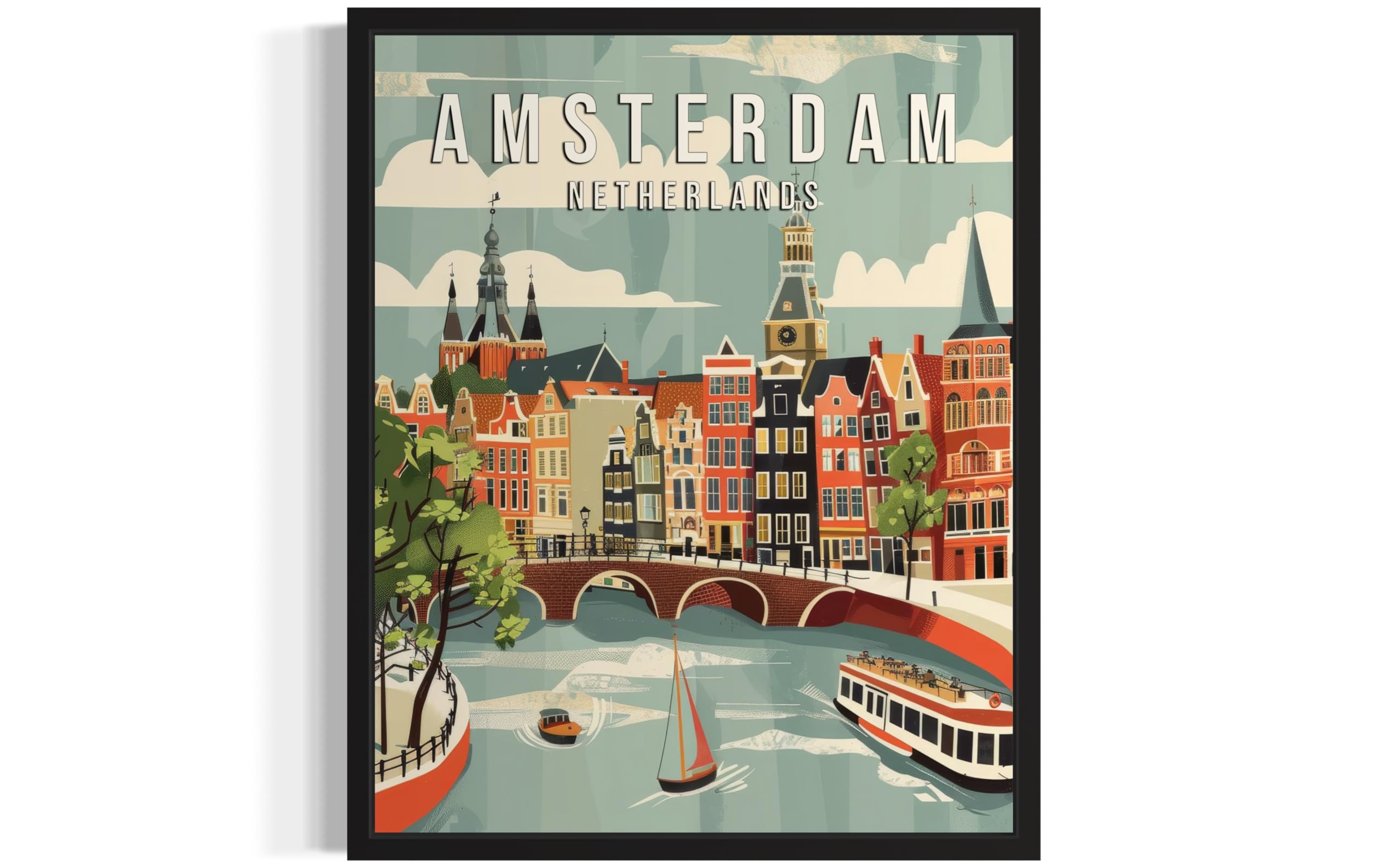 ZAmsterdam Netherlands Art Print Poster, Europe City Skyline Artwork Painting Wall Art Vintage Painting for Bedroom Bathroom Living Room Decor 53 (