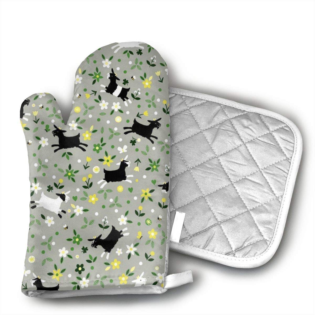 Goat Frolic Kitchen Set Oven Mitts and Pot Holders Advanced Heat Resistant Hot Pads Cooking Mitt