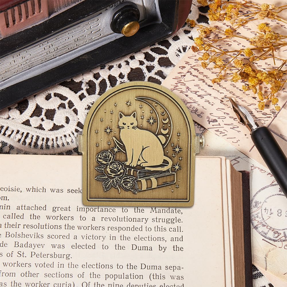 CRASPIRE Cat Vintage Journal Cilp Moon Phase Flower Books Metal Book Clips Travelers Notebook Brass Decorative Page Binder Clamp File Holder Bookmark for Planner TN Travelers Art Documents Reading