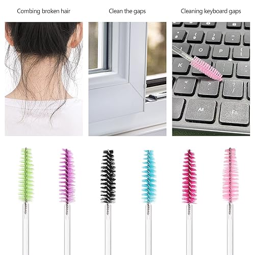 Miniatura 4 de Tbestmax 300 cepillos desechables para pestañas de rímel para extensiones de pestañas de cejas, ojos en barra transparente, 6 colores