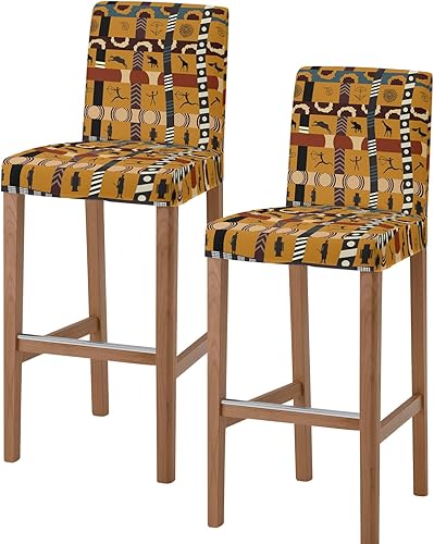 Juego de 2 fundas elásticas para asiento de taburete de bar, extraíbles y lavables, fundas para sillas de estilo africano, fundas de cojín para