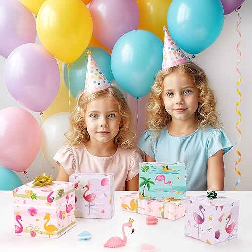 Vista 20 de WERNNSAI Rollos de papel de regalo de dinosaurios, 3 rollos de papel de regalo de dinosaurio rosa de 17 x 120 pulgadas, para bebés, niñas, Pink