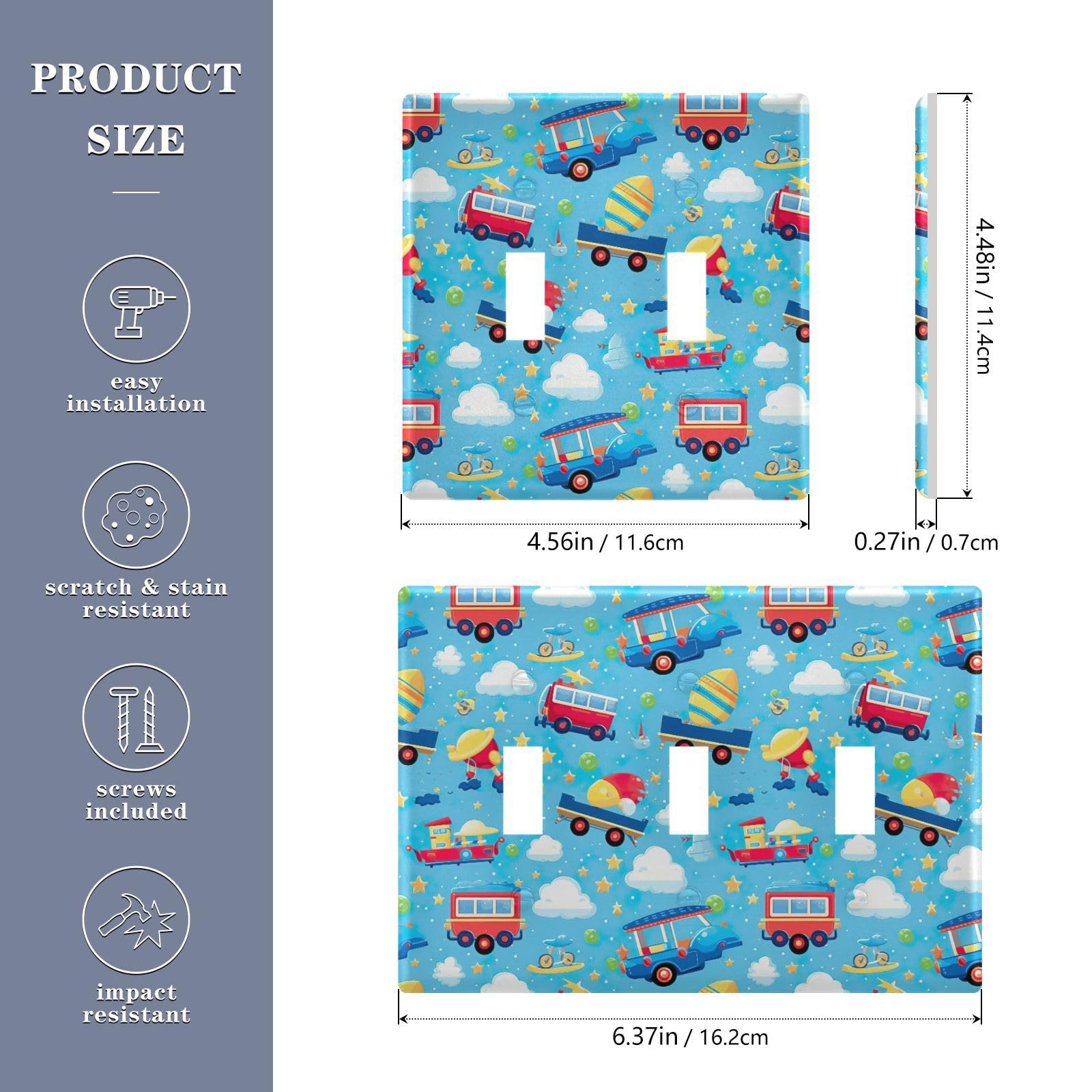 Light Switch Cover Cartoon Car Wall Plates for Electrical Outlets 3 Gang 202a8519