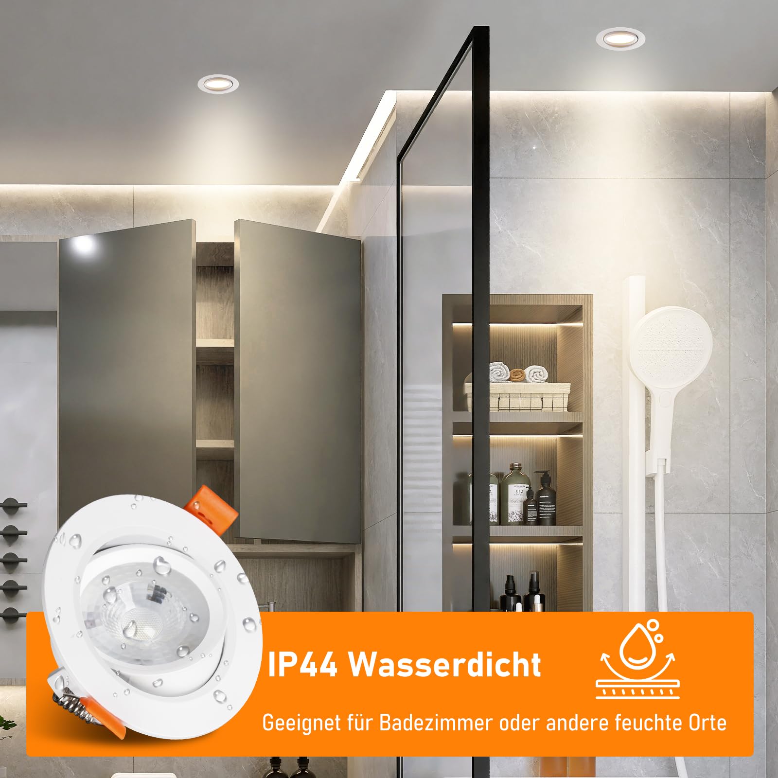 LED Einbaustrahler 230V 10W, 30°-60° Schwenkbar Flache LED Deckenspots, 4000K Neutralweiß, 960LM, IP44, Nicht Dimmbar, Einbauleuchten Weiß 90-100mm Spots Deckenleuchte, 12er Set