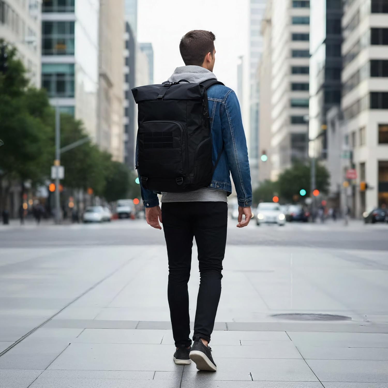 Roll-Top Backpack - Expandable 30L-36L Water-Resistant Hiking Daypack, Built-in Powder Banks Pocket, Shoes Compartment at the Bottom,Durable 900D Oxford Fabric for Outdoor Trekking & Urban Travel