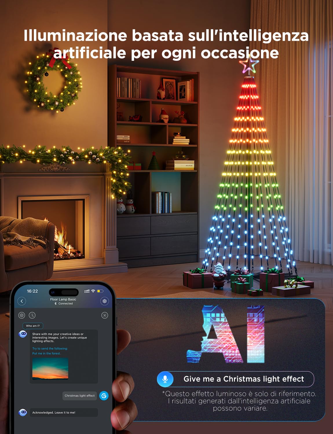 Govee Christmas Cone Tree Lights, 1,82 m 316 LED Luci a Catena RGBIC con Controllo Tramite APP Intelligente, 82+ Modalità Scena, Impermeabili IP67 per Halloween e Natale, Modalità Musica, Nero