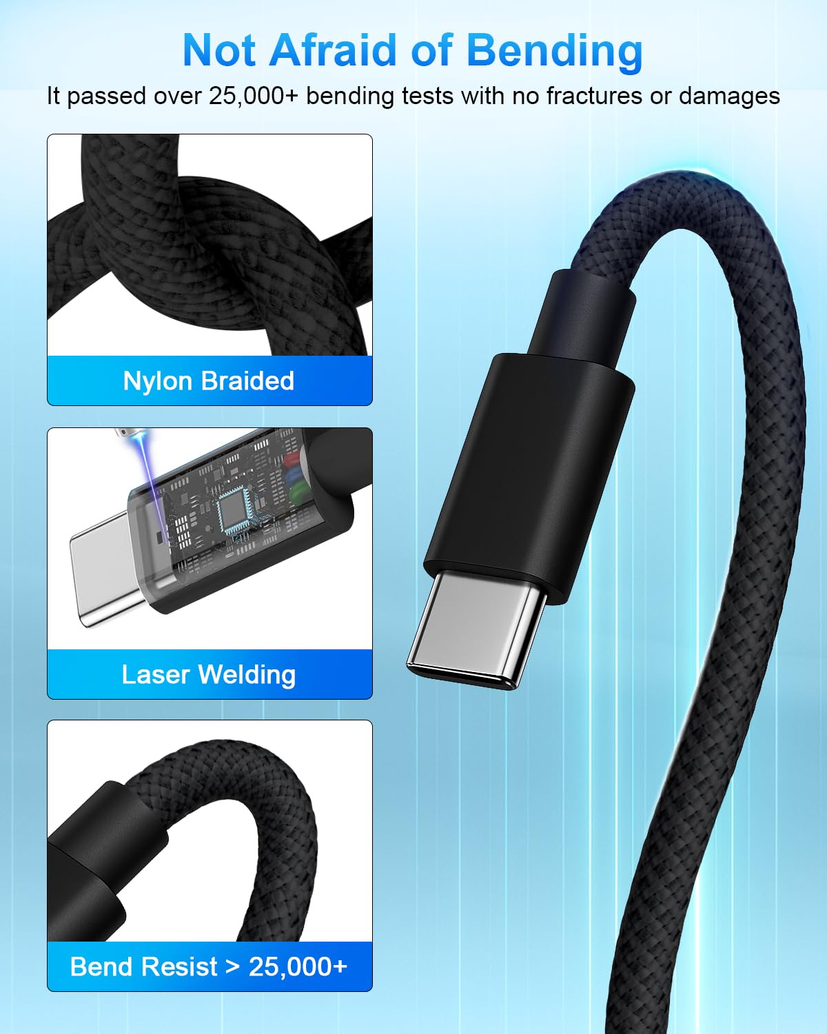 Poutek Cavo USB Type-C 3 Metri, 100W Cavo USB C a USB C Cavo Type C to Type C 3M Lungo Cavo Ricarica USB C Cavetto per iPhone 16/16 Pro Max/15/15 Pro Max/15 Plus, Macbook, iPad