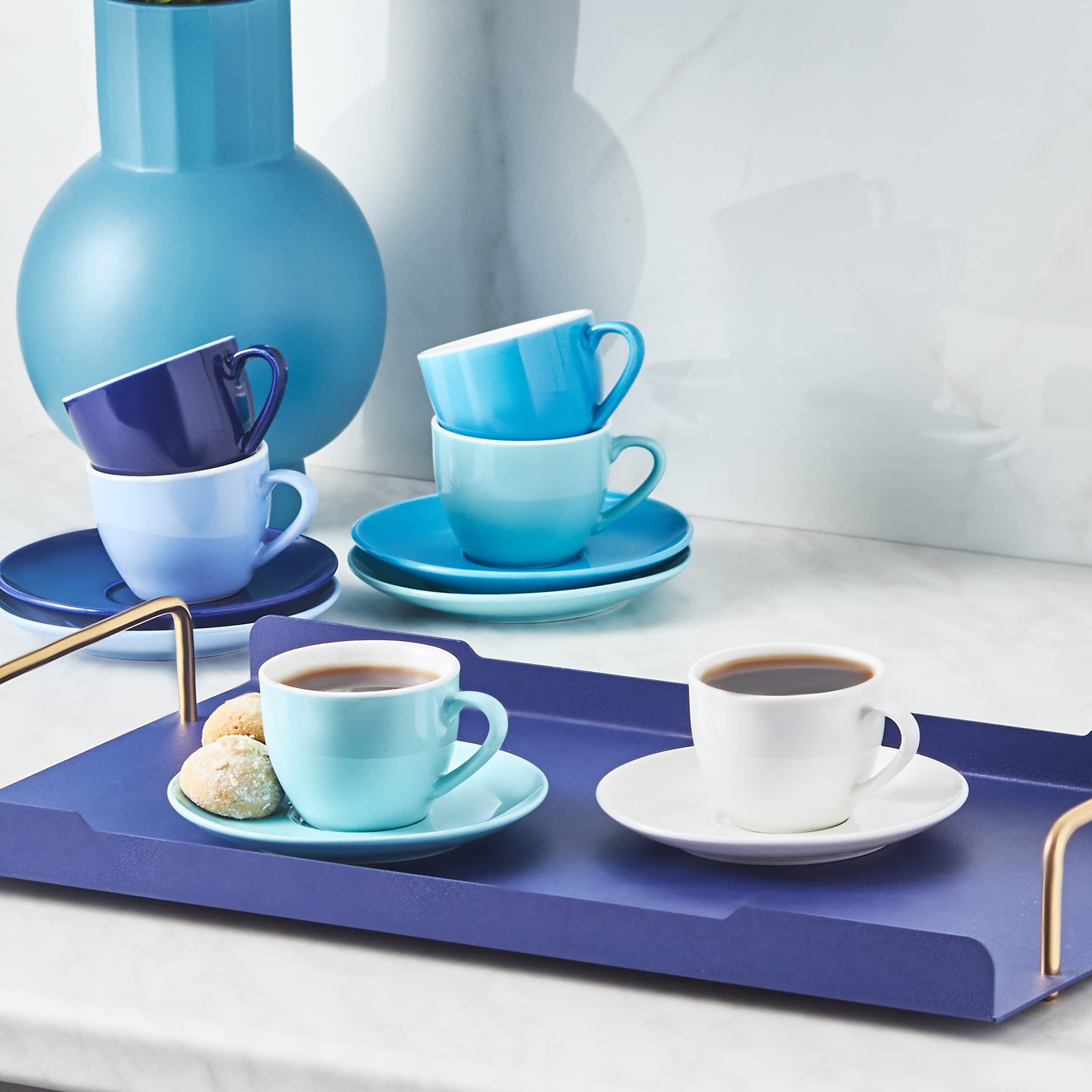 Lot De 6 Tasses à Café Turques Avec Soucoupes | Porcelaine Traditionnelle Karaca Nossa | Multicolore - 80 Ml