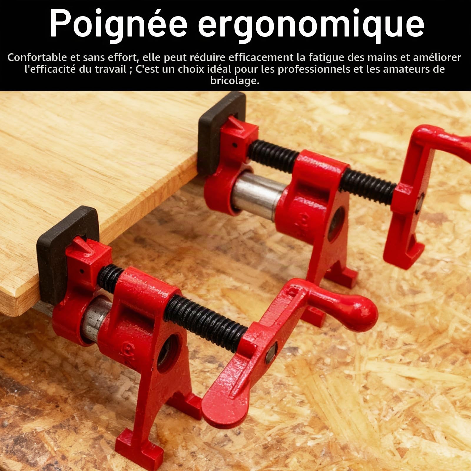 Kit De 6 Colliers De Serrage 3/4" Pour Bois, 4 Colliers à Dégagement Rapide + 2 Tuyaux Acier 60 cm Colliers De Serrage Pour Meubles Et Travaux De Menuiserie