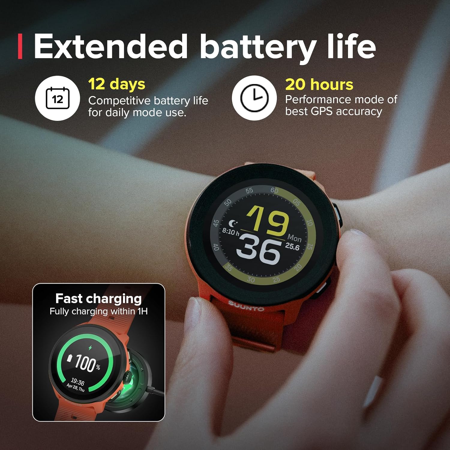 SUUNTO Run Sport Watch, Running GPS Watch Orange (w/Textile Strap) Sonic Open-Ear Bone Conduction Sports Bluetooth Headphones Black