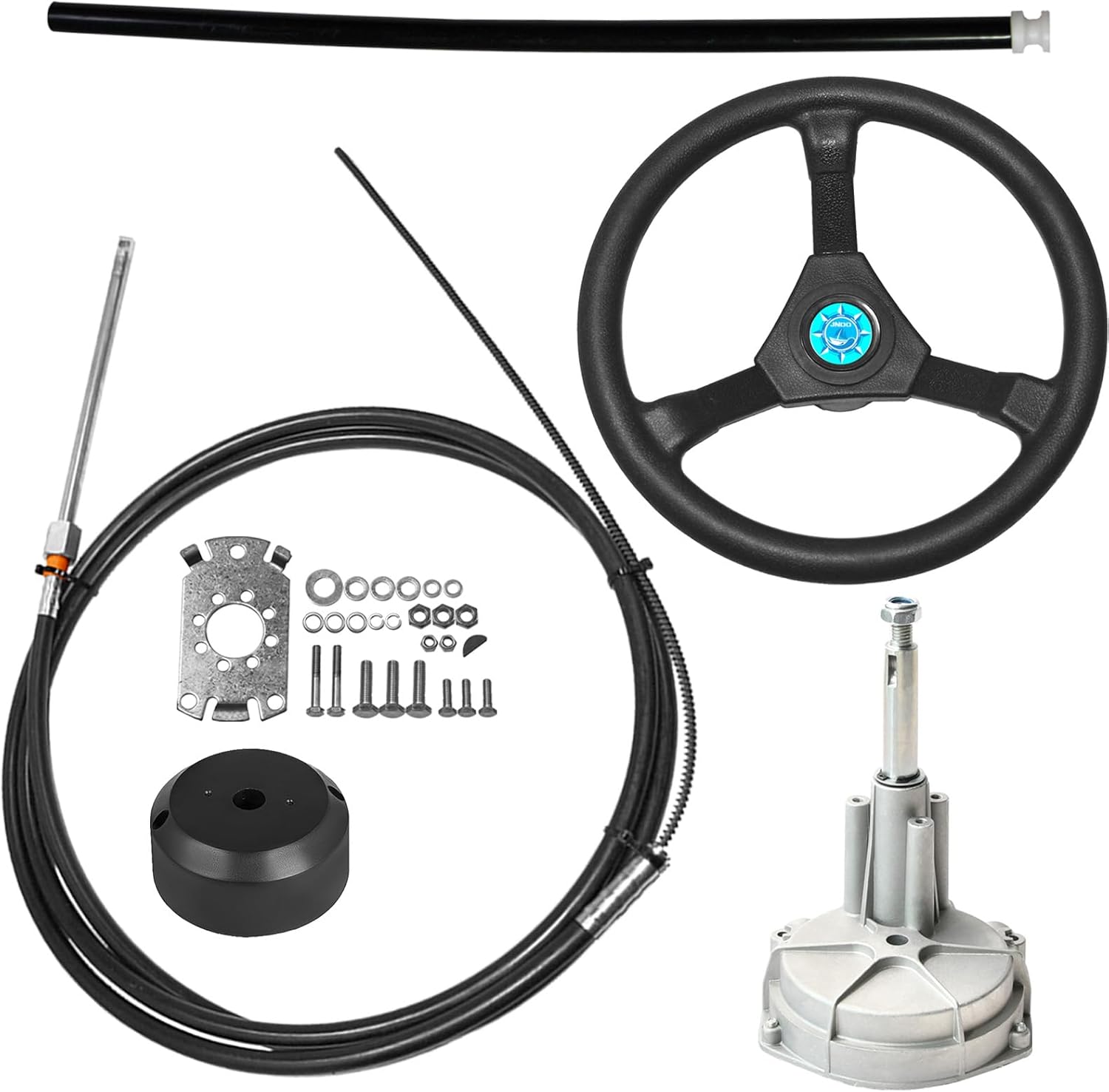 JNDO 10/12/13/14/15FT Boat Steering Cable Kit Outboard Steering Cable Boat Steering System Kit with 12.5 Inch Wheel Rotary Helm