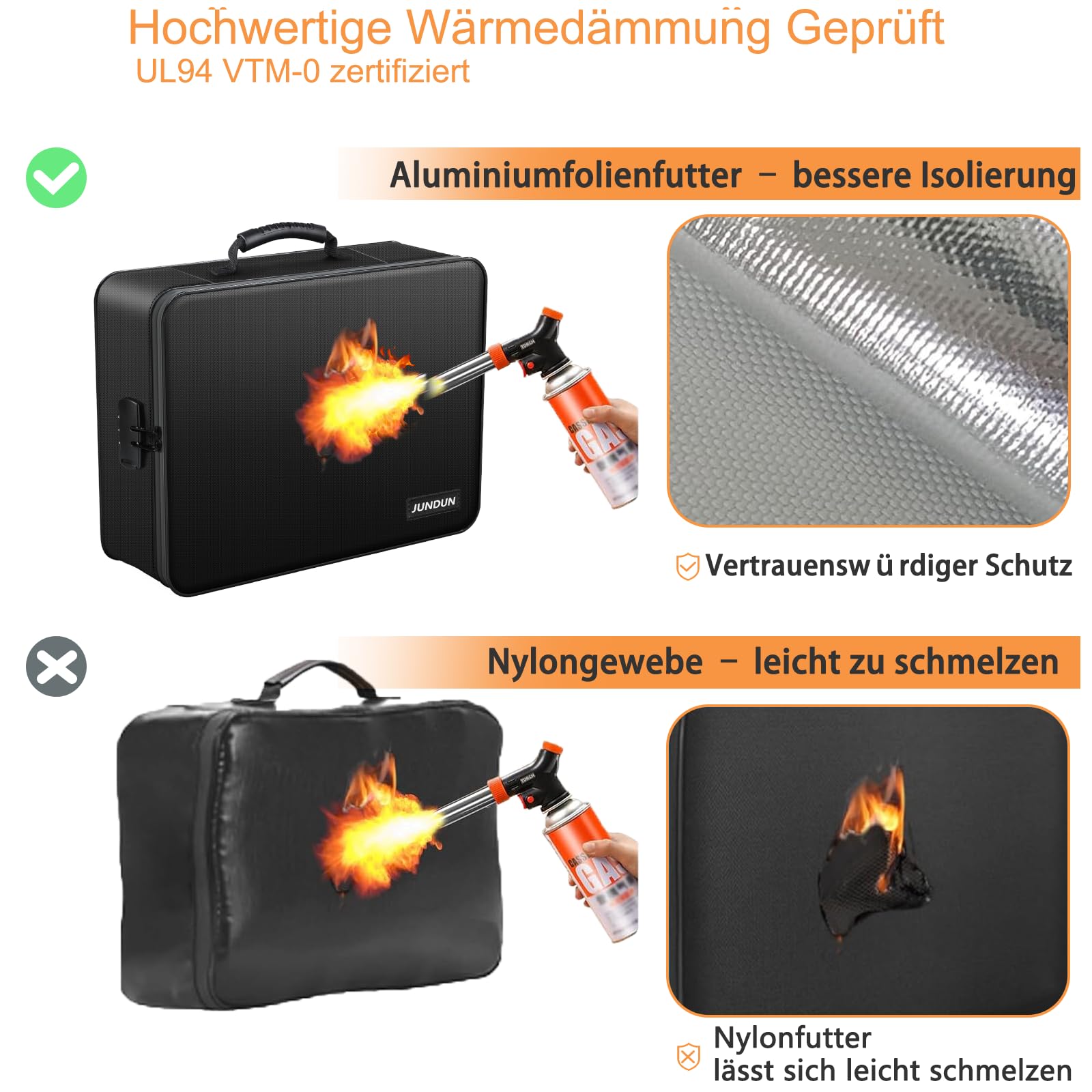 JUNDUN - Organizer per documenti con isolamento termico fino a circa 2870 °C, raccoglitore per documenti ignifugo con serratura, a 7 scomparti, valigetta portatile per documenti