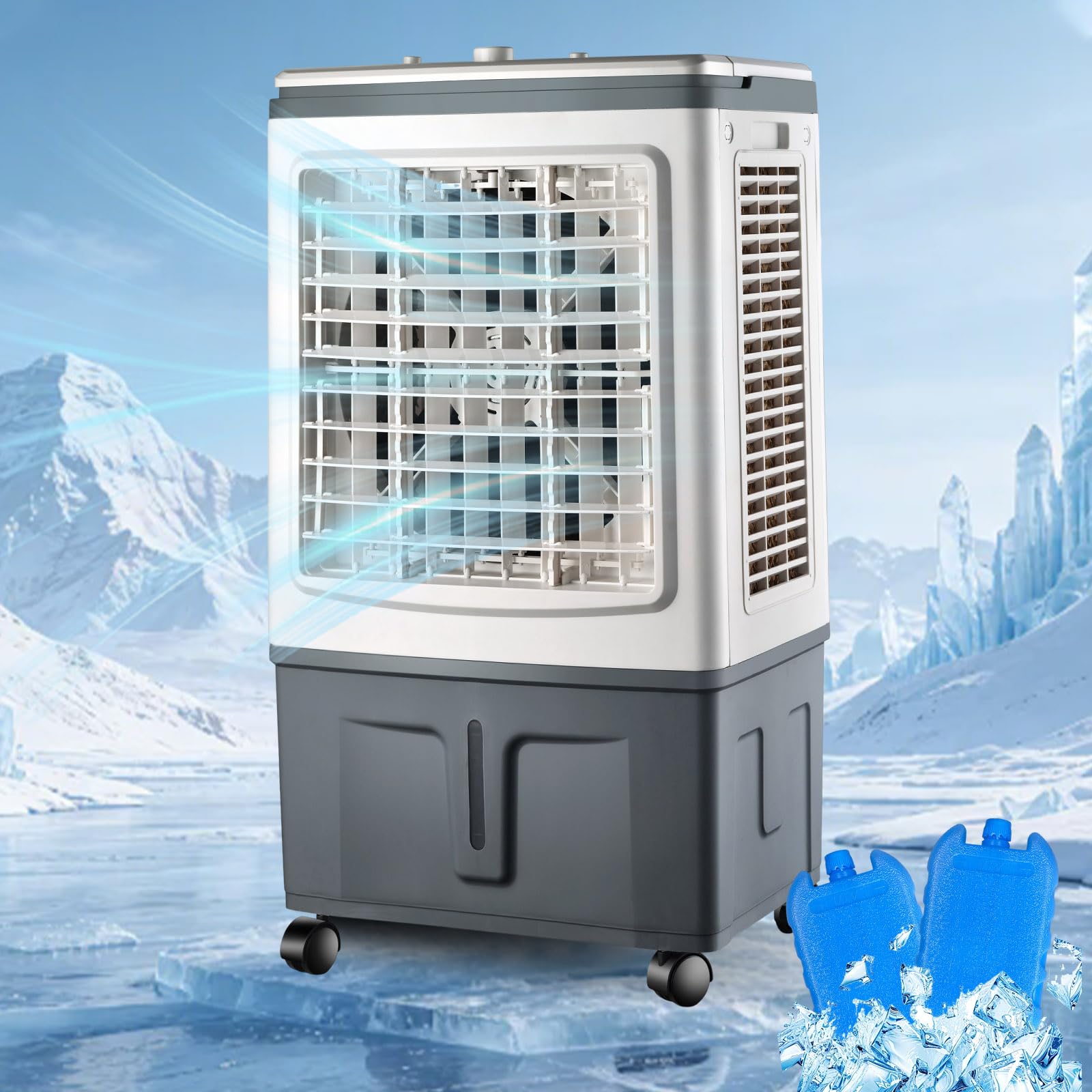 30L Heavy Duty Evaporative Air Cooler, Large Water Tank Fan Mechanical, 2 Ice Bricks for Factory Whole House