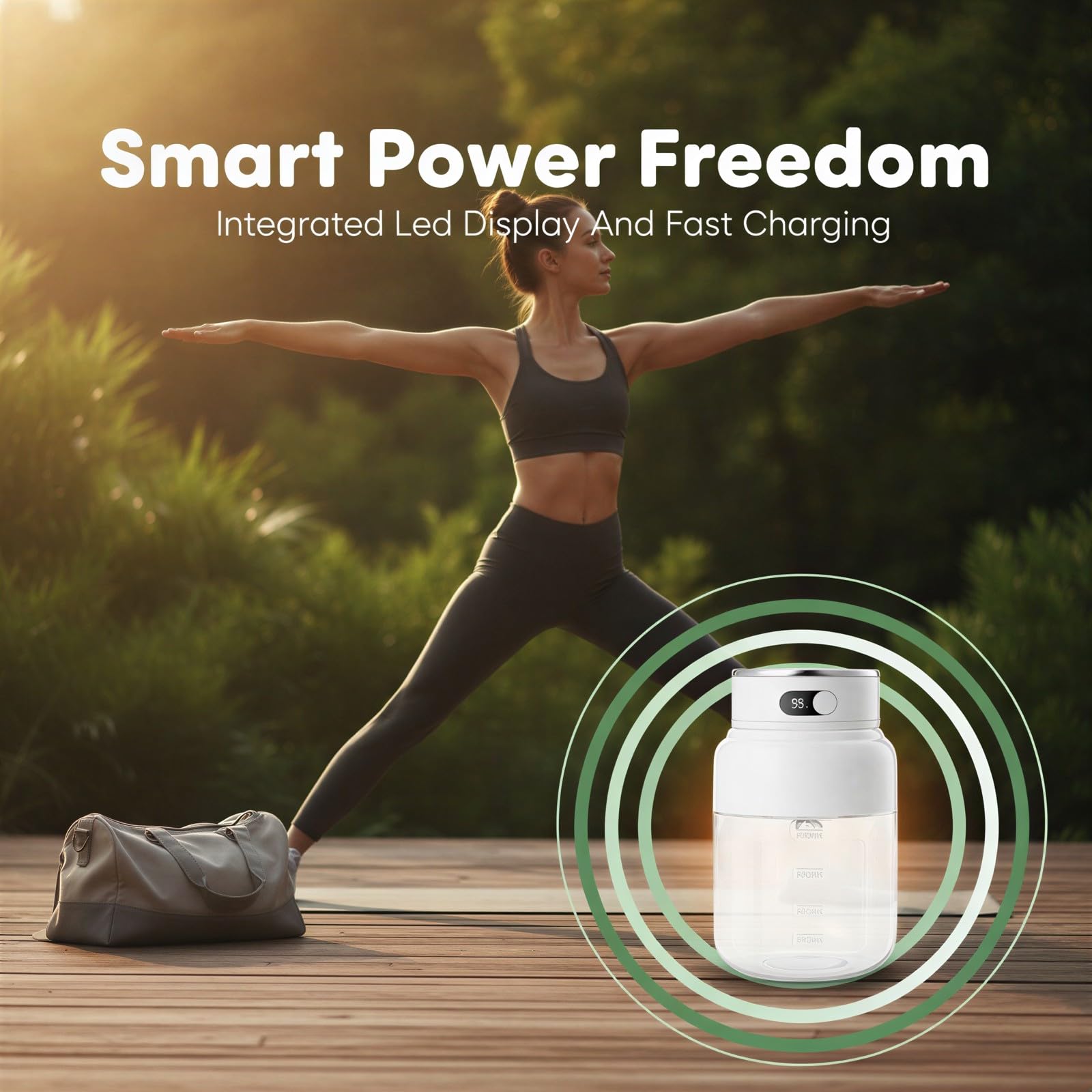 Batidora portátil de 765.4 g, licuadora personal de 80 W con pantalla LED, procesador de alimentos de viaje de acero de 50 paletas, doble tapa, batería de 2600 mAh, recargable por USB para deportes