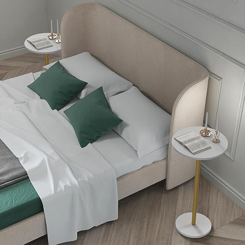 Miniatura 6 de Pequeña mesa auxiliar redonda blanca con pedestal, mesas de bebidas para espacios pequeños, mesa auxiliar de cóctel para sala de estar, mesa