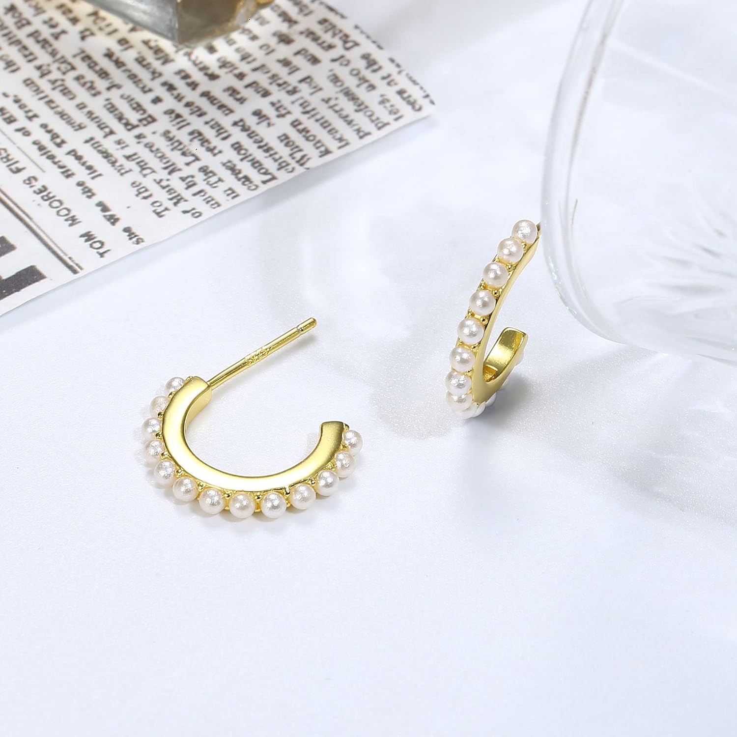 Sterling Silver Pearl Hoop Earrings for Women 14K Gold Plated Small Huggie Hoop Earrings Tiny Pearl Earrings Irregular Pearl Earrings Jewelry - Image 5
