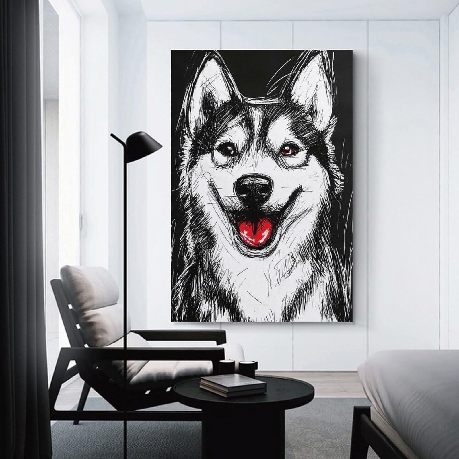Junmoney Smiling Husky Portrait Wall Picture Print, 20x30inch(50x75cm), for Feature Walls in Flats Or Modern Rooms, Decorative Artwork with Flexible Styling