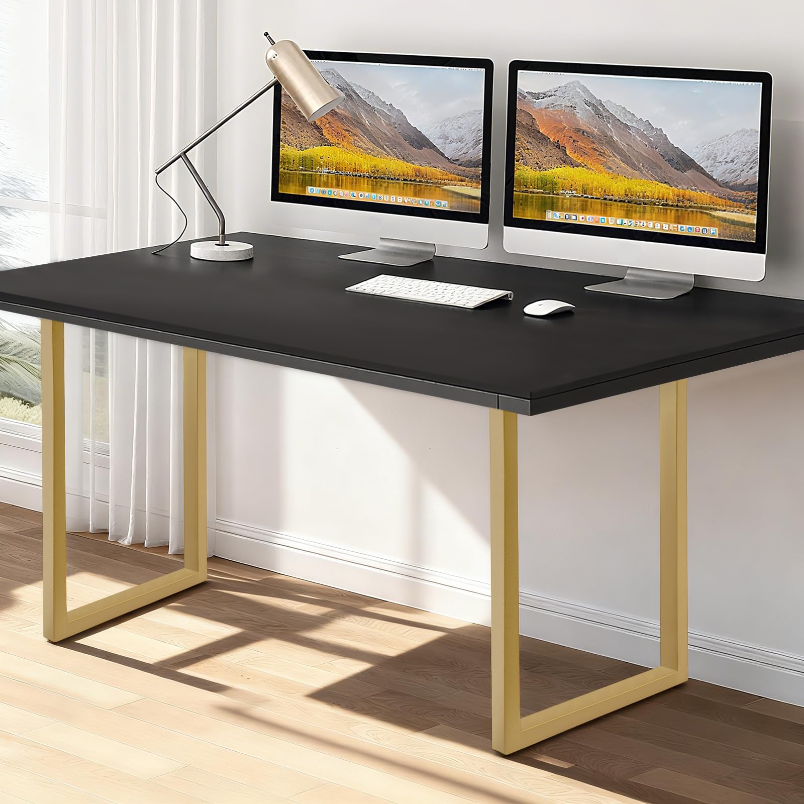 Lot de 2 Pieds de Table Acier Doré 71cm 3x6cm 200kg Bureau Industriel