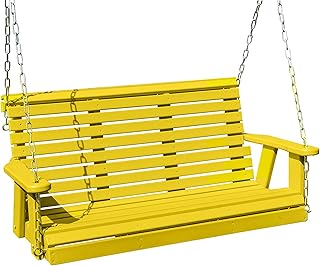 Lancaster Series Poly Lumber Wood 4FT Porch Swing, Amish Craftsmanship,Made in The USA,1000 lbs Weight Limit,Stainless Steel Hardware and Signature rollback Design for Patio Outdoor Backyard Garden