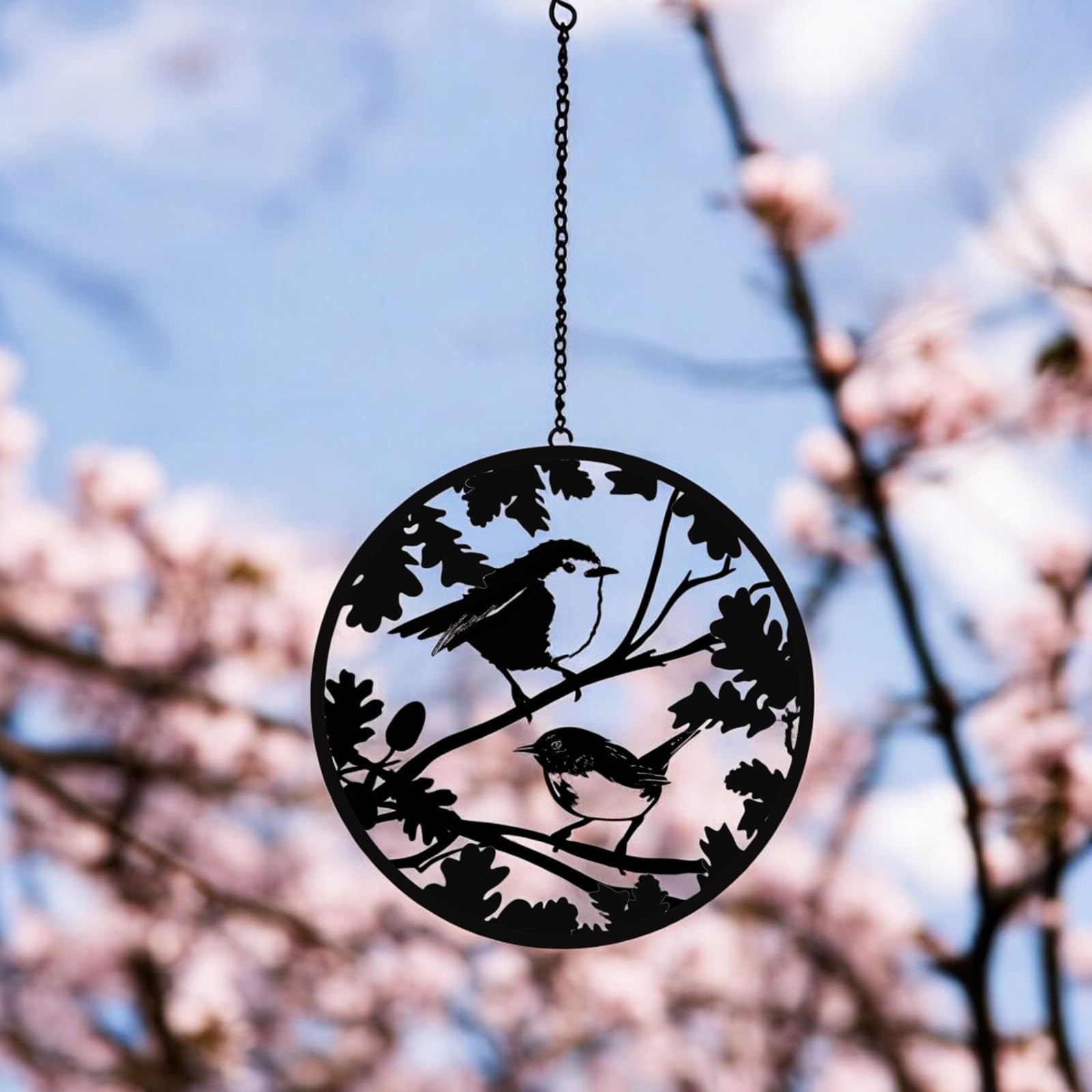 Epsom Door Handle Black Robin & Wren Hanging Mirror Silhouette – 39Cm X 23Cm | Metal Bird Wall Art & Garden Décor | Reflective Hanging Ornament For Outdoor & Indoor Use